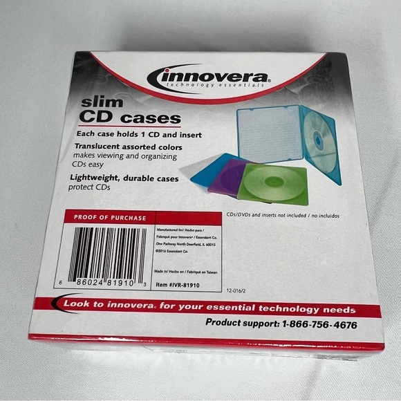*New-Open Box* Innovera Assorted Colors Translucent Slim CD Cases, 9 Count - Picture 4 of 6